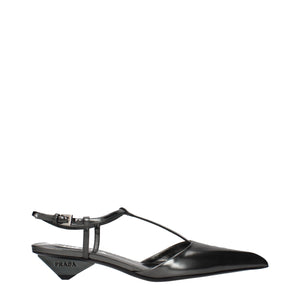 Prada Gray Leather Flat Sandals