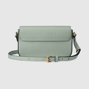Gucci Debossed GG Super Mini Shoulder Bag Pale Green