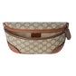 Patterned pouch with brown accents on a white background