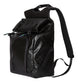 Black backpack on a light gray background