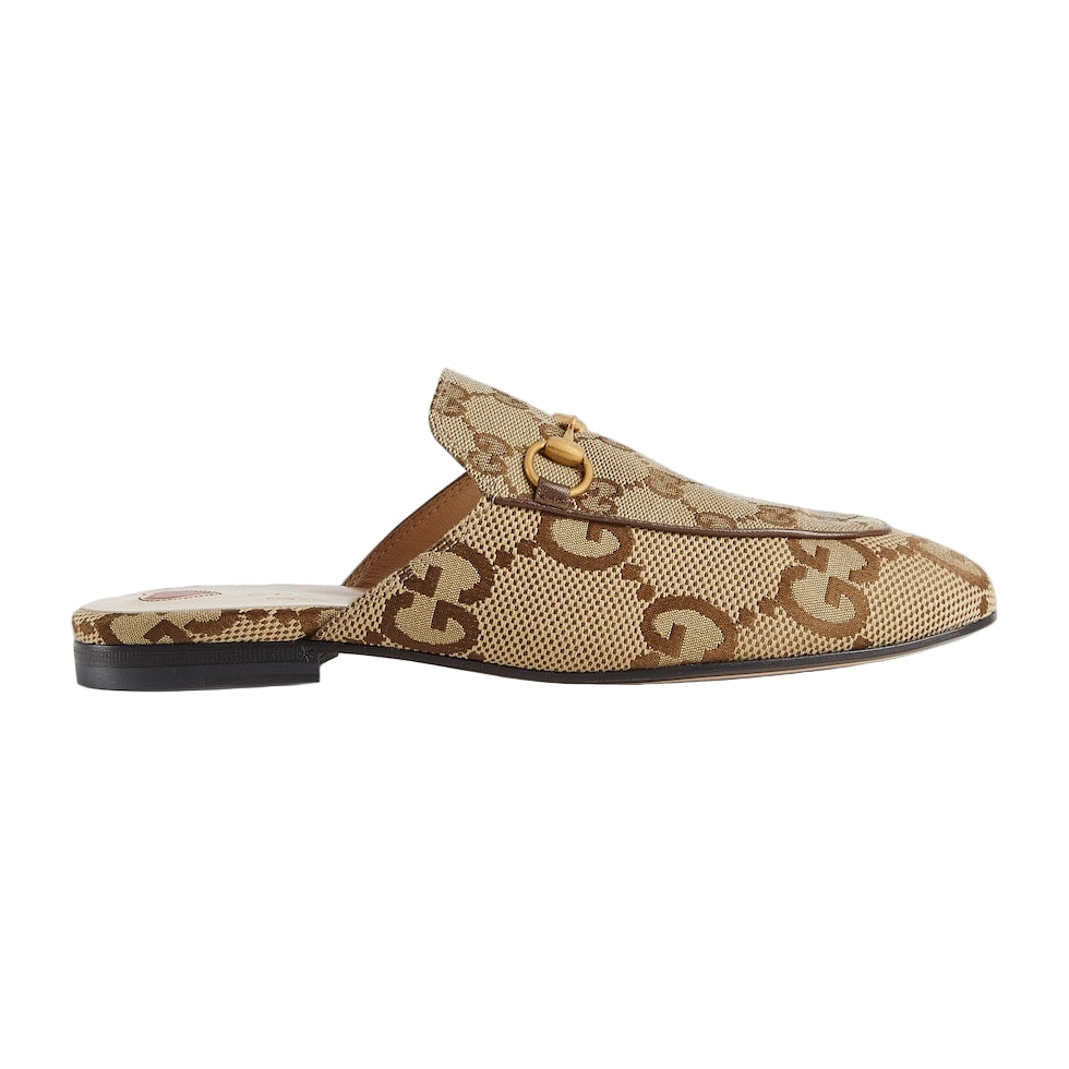 Beige and brown patterned loafer on a white background