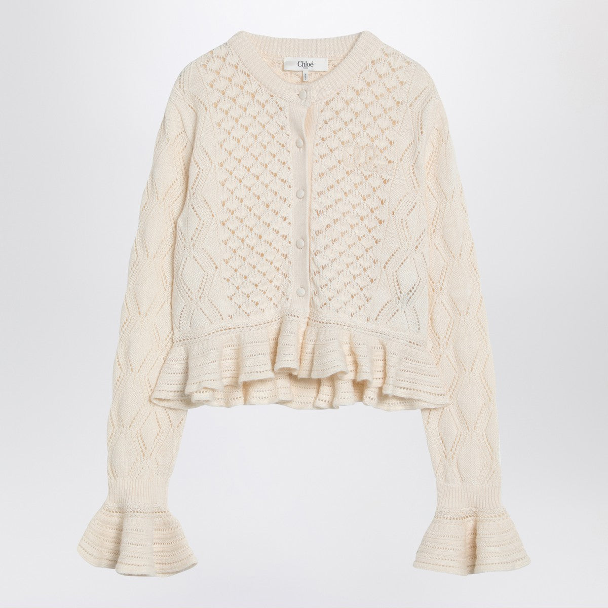 Chloé Latte-colored crochet cardigan in cotton blend