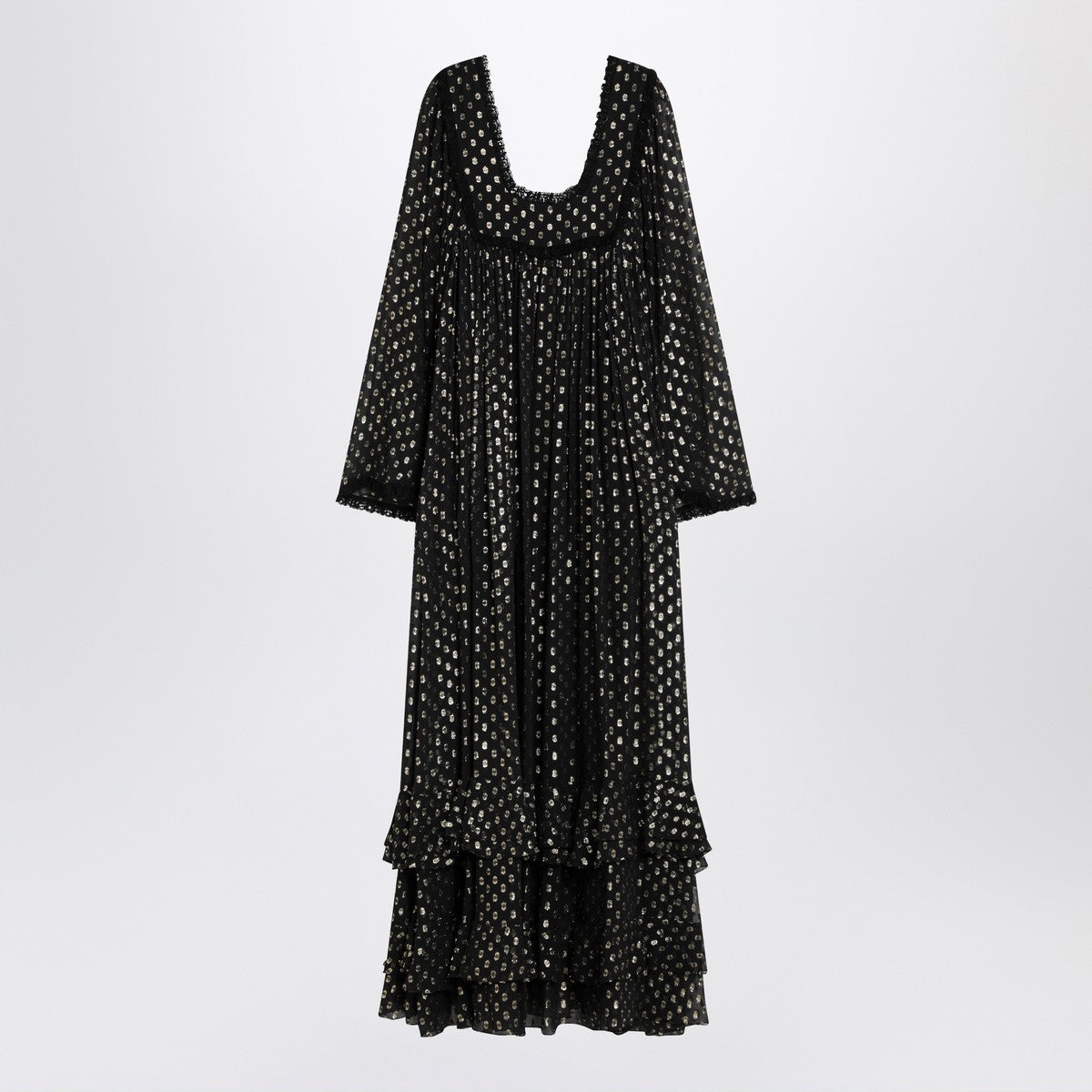 Chloé Maxi black dress with lightweight silk ruffles