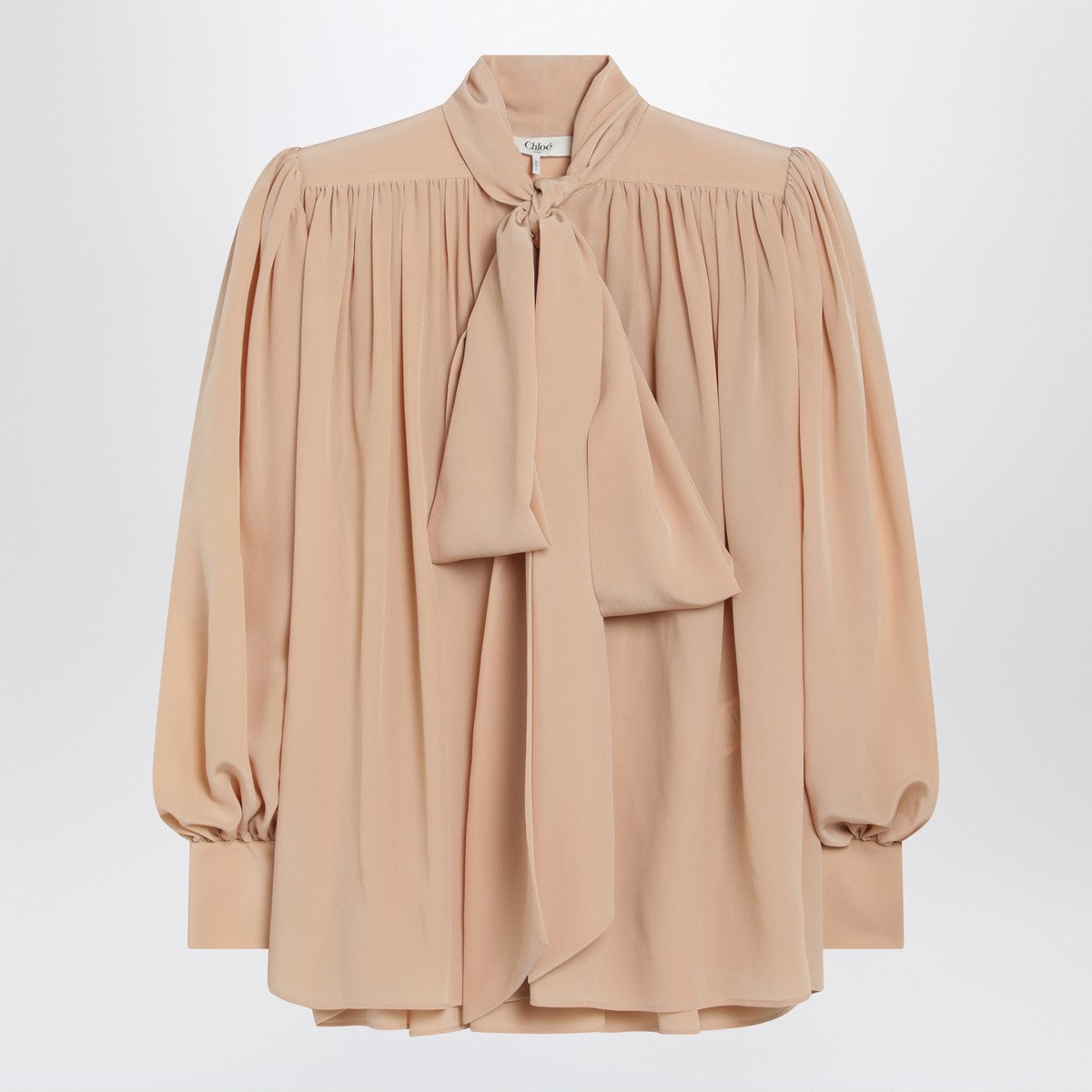 Chloé Ruched sand-coloured blouse with lavallière tie