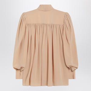 Chloé Ruched sand-coloured blouse with lavallière tie