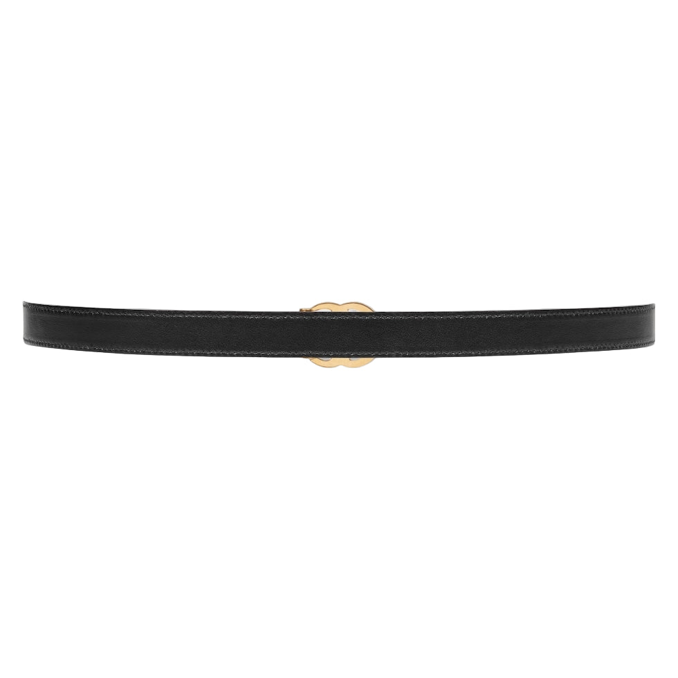 Black belt with a gold buckle on a white background