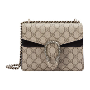 Gucci Dionysus handbag with distinctive logo and chain strap on a white background