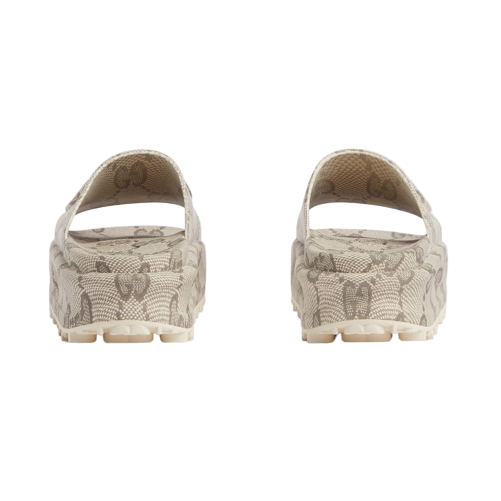 Pair of snake print shoes on a light gray background