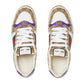 Pair of Gucci sneakers with a distinctive pattern on a light gray background