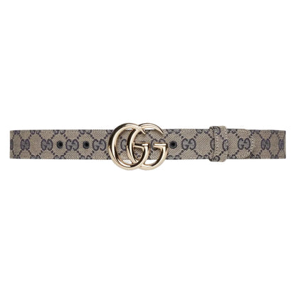 Gucci belt with double G buckle on a light gray background