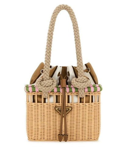 Prada Mini Wicker Bucket Bag