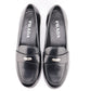 Pair of black Prada loafers on a white background