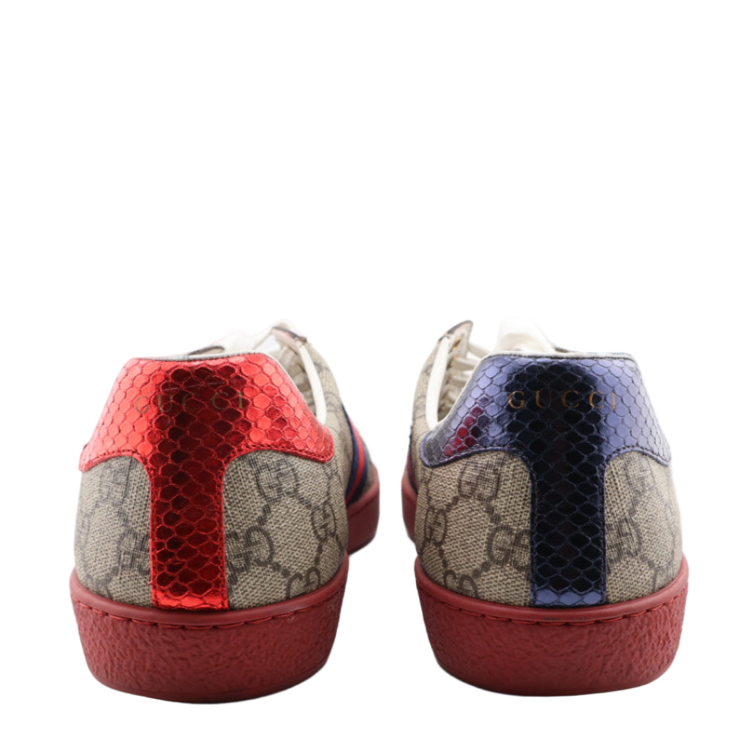 Colorful sneakers with patterned design on a white background