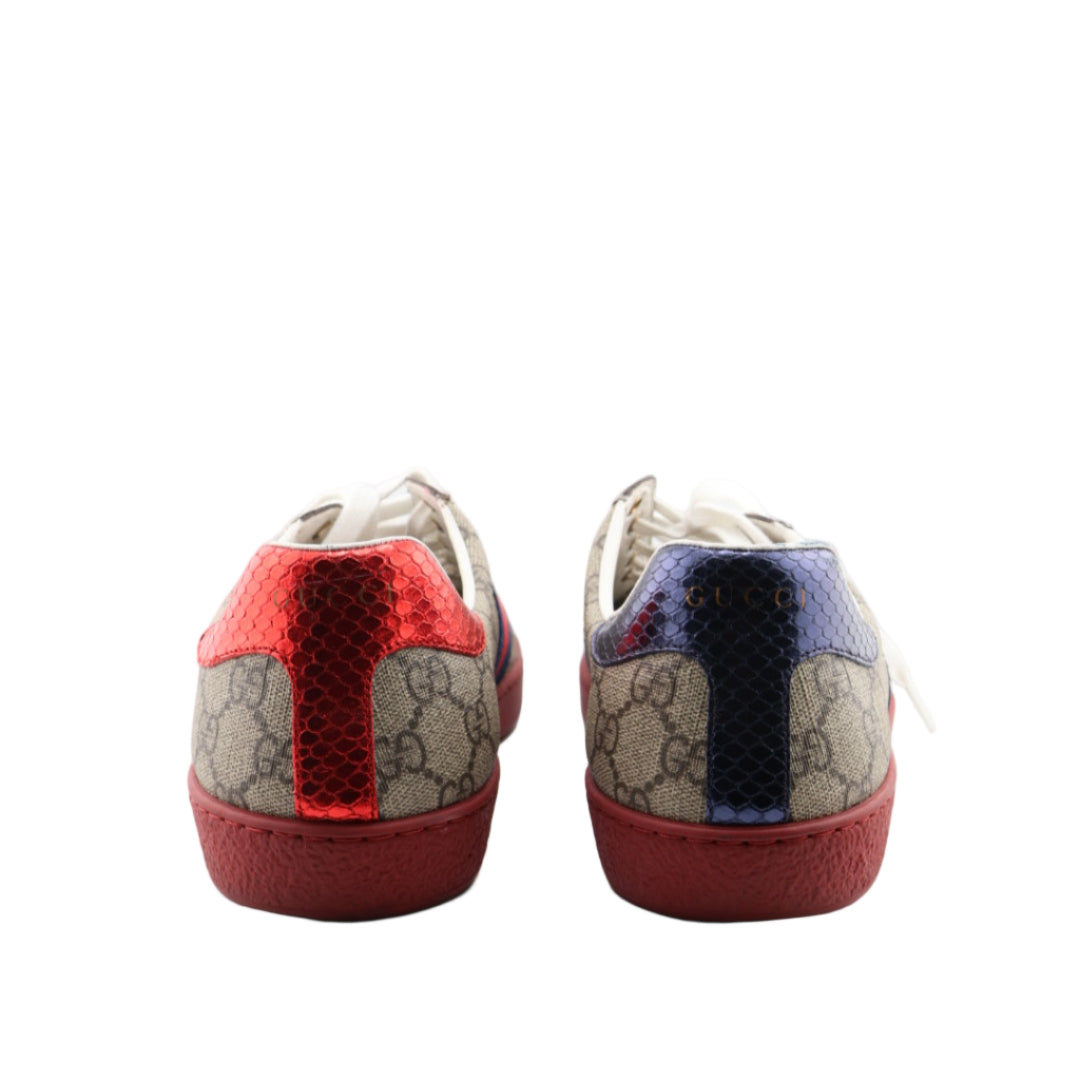 Pair of patterned shoes on a white surface