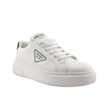 White sneaker with Prada logo on a white background