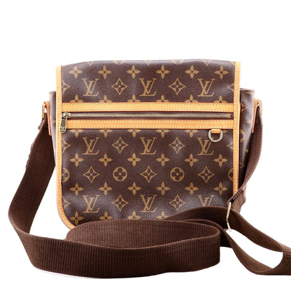Brown Louis Vuitton bag with monogram pattern on a white background