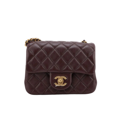 Chanel Mini Flap Lambskin Leather Bag Dark Brown