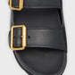 Prada Women's Leather Dual-Buckle Slide Sandals Black
