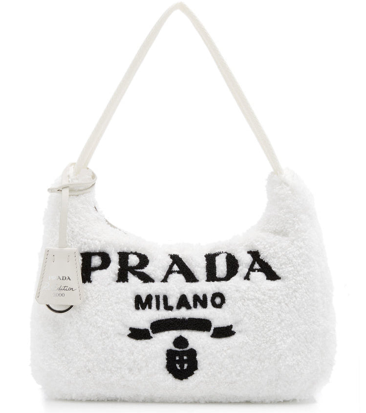 Prada Re-Edition 2000 Hobo Terry Cloth Mini Bag White