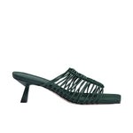 Green strappy sandal on a white background