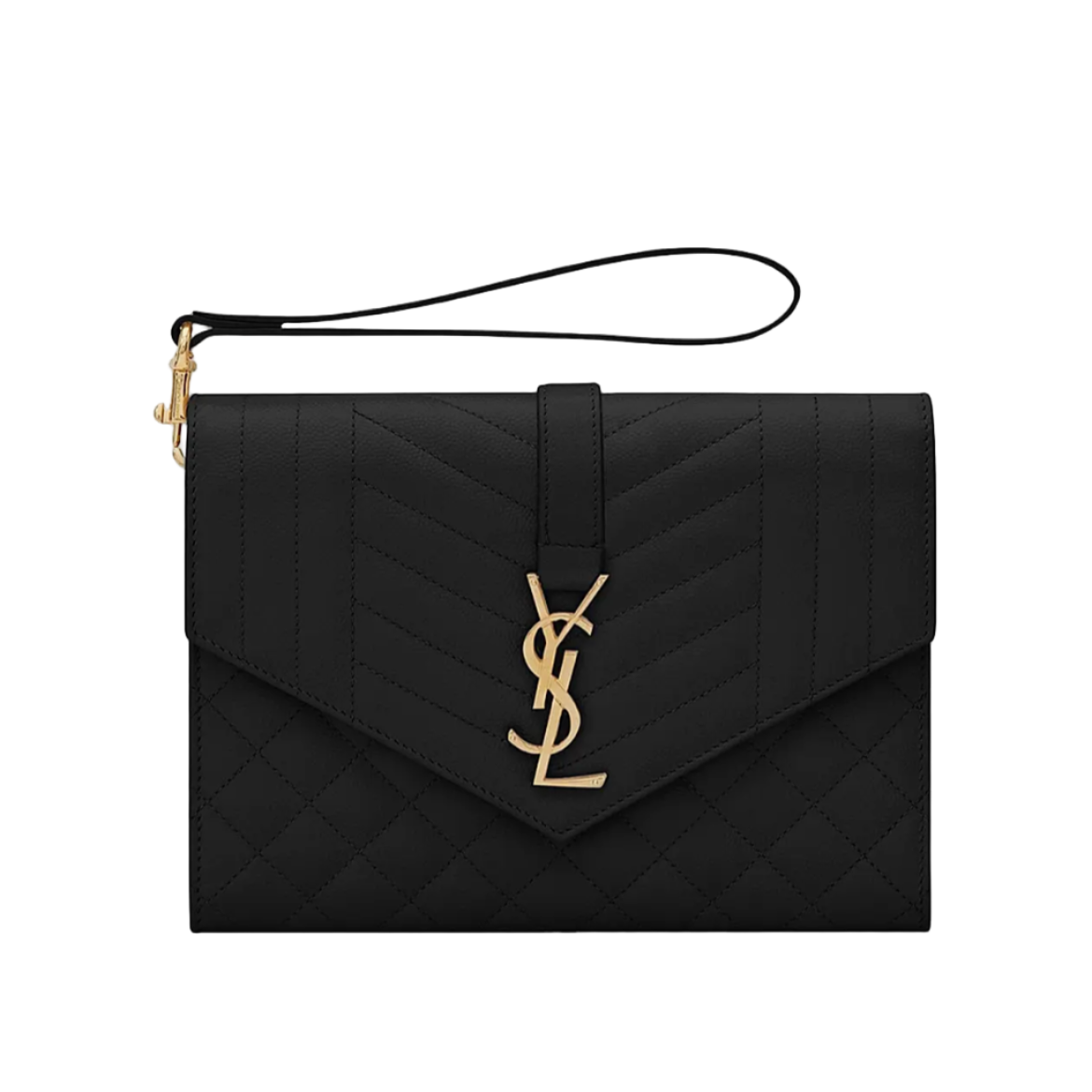 YSL Envelope Flap PouchMix Matelasse Embossed Leather Black