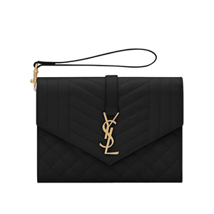 YSL Envelope Flap PouchMix Matelasse Embossed Leather Black