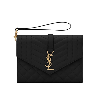 YSL Envelope Flap PouchMix Matelasse Embossed Leather Black