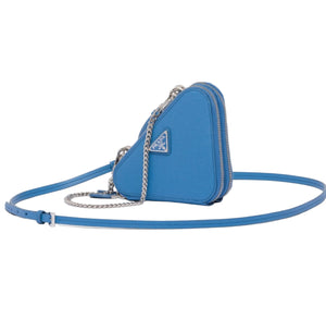 Prada Saffiano Leather Mini Pouch Triangle Bag Blue