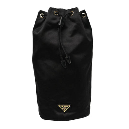Black drawstring bag with Prada logo on a white background