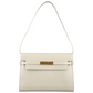 White handbag with gold accents on a white background