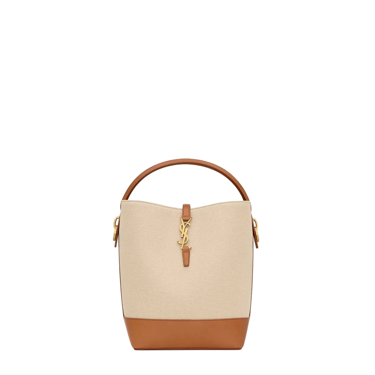 Beige handbag with brown accents on a white background