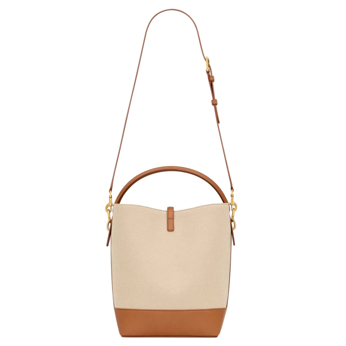 Beige handbag with brown accents on a white background