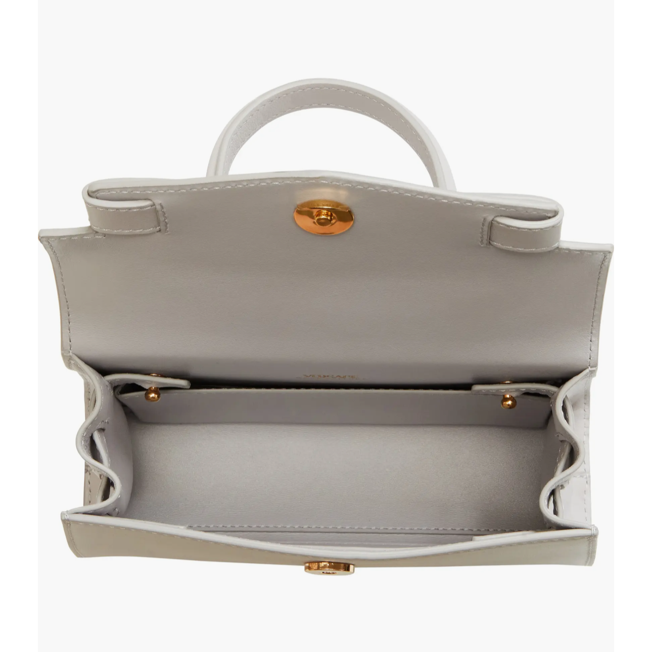 Gray handbag with gold accents 