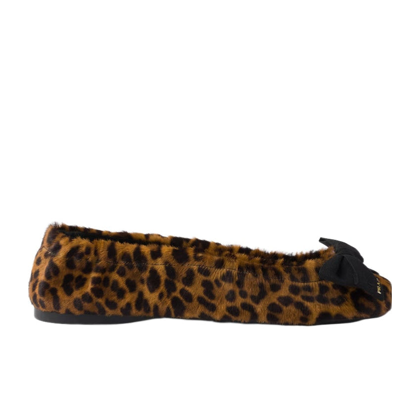 Prada Printed Leopard Leather Ballerinas With Bow