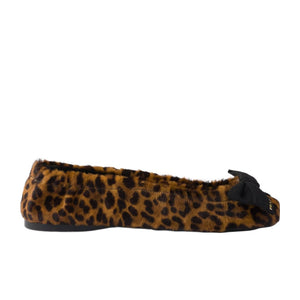 Prada Printed Leopard Leather Ballerinas With Bow