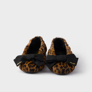 Prada Printed Leopard Leather Ballerinas With Bow