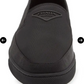 Black slip-on shoe with brand logo on a white background