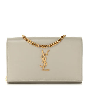 YSL Cassandre Chain Wallet Lizard Embossed Leather Cream Soft