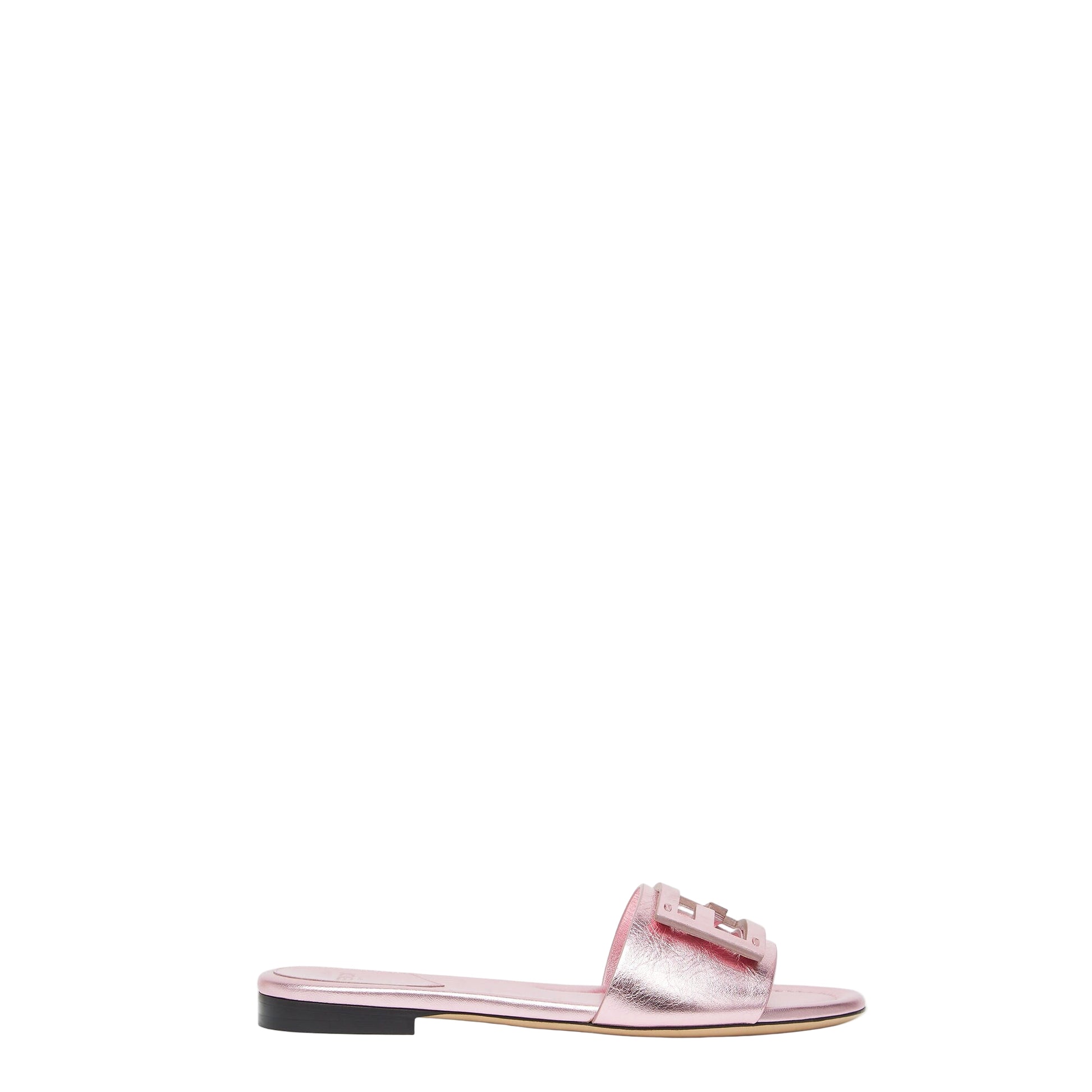 Pink Fendi sandal with a brand logo on a white background