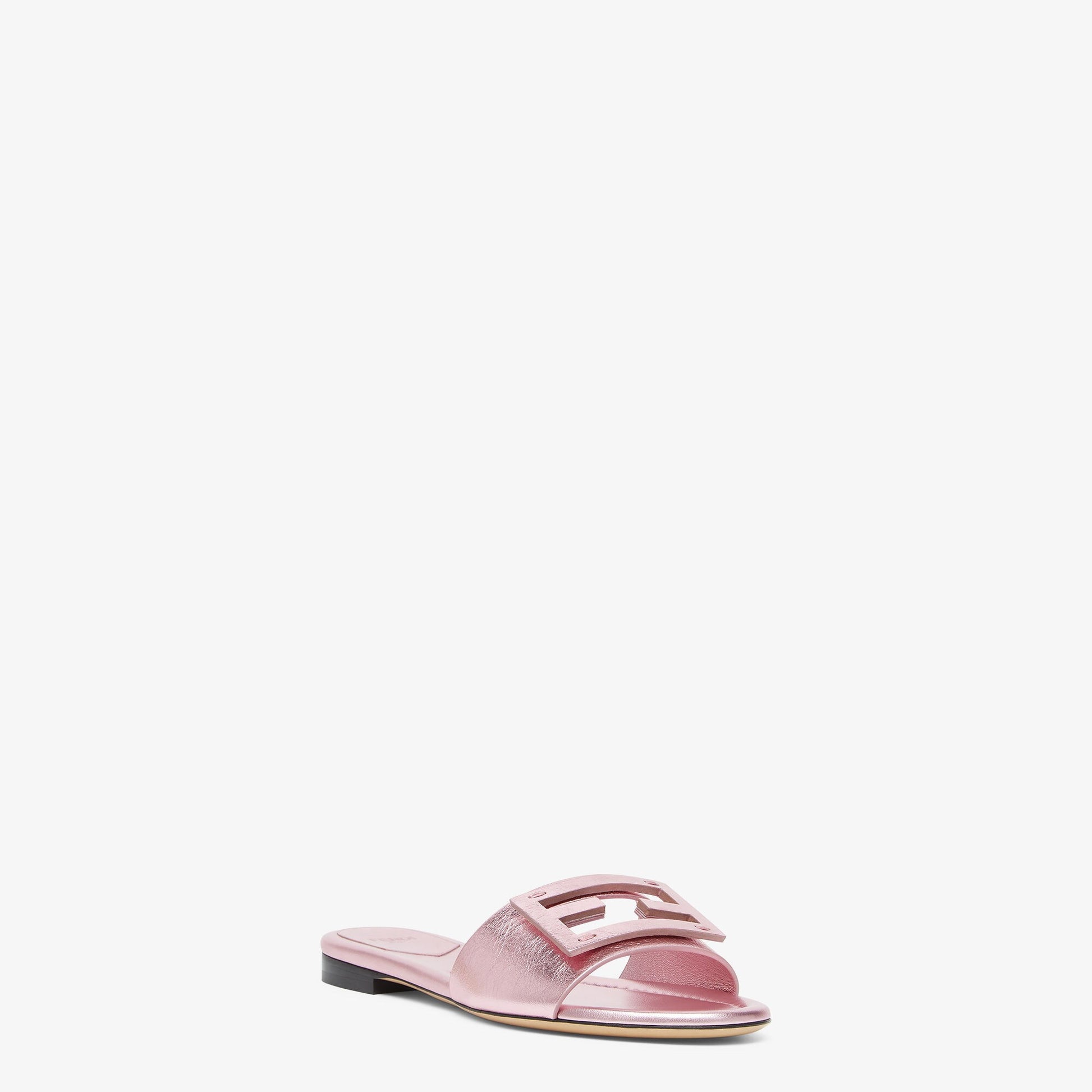 Pink sandal with a brand logo on a white background