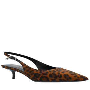 Leopard print slingback pump on a white background