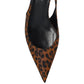 Leopard print high heel shoe with 'Saint Laurent' branding on a white background
