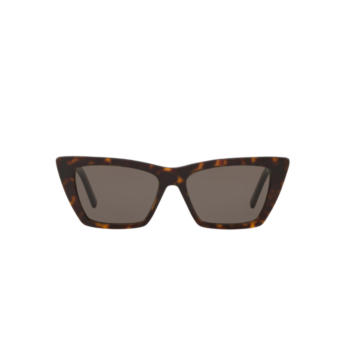 Sunglasses with tortoiseshell frame and dark lenses on a white background