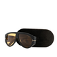 Sunglasses with a black case on a white background