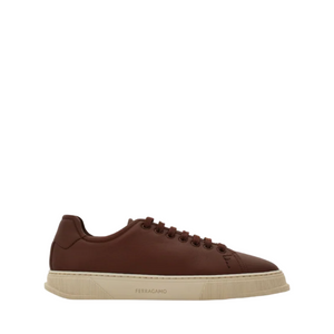Ferragamo Elastic Lace Leather Sneakers Brown