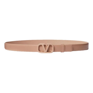 Beige belt with a V-shaped buckle on a white background