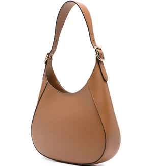 Brown leather handbag on a white background