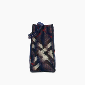 Burberry Check Small Knit Tote Bag Checkered Blue