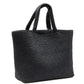 Black woven tote bag on a white background