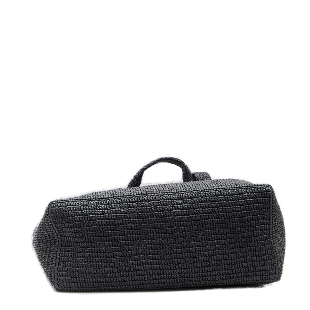 Black woven rectangular bag on a white background